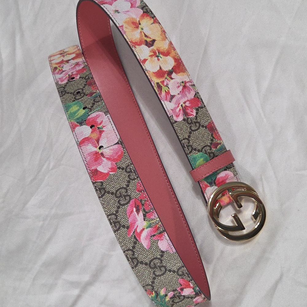 Gucci Blooms Floral Belt Pink Gold GG Buckle - Picture 2 of 16